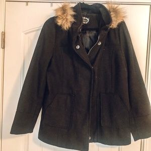 Black coat with fur hood